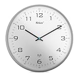 Mebus Funk-Wanduhr, 30 cm, lautlos, Grauer Rahmen, weißes Zifferblatt, Modell 13081 - Modern und geräuschlos, Grau