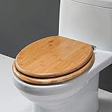 Toilettensitzdeckel aus Holz, Moso Bambus, Toilettensitz aus Holz, Toilettensitz mit Topbefestigung, kein Werkzeug erforderlich, verstellbare Edelstahlscharniere, Deckel