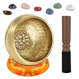 DiDiBirDi Traditionelle Klangschale 8cm mit 7 Chakra Kristallen, Handgefertigt in Nepal für Meditation und Yoga - Geschenkidee für Frauen und Männer