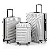 xRace 3-teiliges Kofferset ABS Hartschalenkoffer – 20/24/28 Zoll Handgepäck Trolley, 4 leise 360° Doppelrollen, TSA Schloss, stoßfest, platzsparend stapelbar, Premium Innenfutter (Silber)