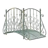 Metallbogen Zen Gartenbrücke mit Sicherheits-Seitennägeln, dekorative Fußbrücke für Bachlauf, Fischteich, zartes Blumenschnörkel-Design, Antik-Look, einfache Montage und langlebige Konstruktion