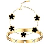 2 PCS 18K Vergoldet Vierblättriges Kleeblatt Armband,Armreif Gold Damen 18k Gold plattiert Edelstahl Armreif,armbänder gold,für Geschenke Geburtstags