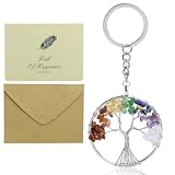 THKO Baum des Lebens Schlüsselanhänger Lebensbaum, aus 7 Chakra Kristallen Runde Edelstein Glücksanhänger für Damen Lebensbaum Schmuck Schlüsselanhänger mit Karte Für Glück und Harmonie