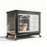 Hundebox für Zuhause, Hölzerne Indoor Hundekäfig, Leise Universalrollen, mit Tablett, Möbel Stil Haustier Kiste, für Kleine, Mittelgroße Hunde (Schwarz, 65x47x68cm)
