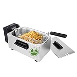 EMERIO 3.0L Öl-Fritteuse mit Kaltzonen Technologie | kein bitterer Geschmack mehr | Kaltzonenfritteuse mit 2000 W | Tank aus Edelstahl | PFAS frei | einfache Reinigung | Thermostat | DF-132653