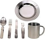 normani Camping Edelstahl Geschirrset Besteck + Teller + Tasse Farbe Edelstahl