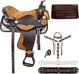 DEEN ENTERPRISES Sattel für Erwachsene, klassisch, hochwertig, handgefertigt, Synthetik, Premium-Komfort, Westernfass für Rennstrecken, Reitsport, Pferde, Sattelzaumzeug, Größe 38,1 cm