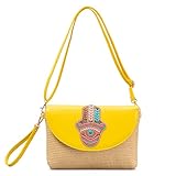 DIRRONA Modische Damenhandtasche charakteristische Schultertasche kleine Umhängetasche lässige Reise-Strickhandtasche Frauenhandtasche mit ethnischem Stil, Schultertasche mit Klappenkonstruktion