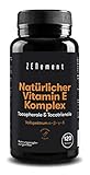 Natürlicher Vitamin-E-Komplex, Tocopherole & Tocotrienole, 120 Weiche Kapseln | mit Bio-Natives Olivenöl Extra | Vollspektrum | Antioxidans | 100% natürliche Zutaten, Frei von Soja | Zenement