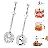Teezange 2 Stück Teesieb für Losen Tee Teefilter mit Langem Griff, Teeei 304 Edelstahl,Ideal für Tee Liebhaber Edelstahl-Mehlsieb-Staubwedel Perfekt für Tassen und Teekannen -Silber