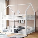 BTM Kinder-Etagenbett 140 * 200, Metall-Doppelbett, Kinder-Familienbett, Etagenbett mit Treppe, Loft-Design, Unteres Bett mit Kleiner Tür zum Öffnen und Schließen, Weiß