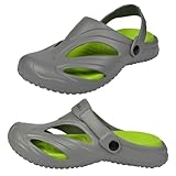 Harssidanzar HU201UK Clogs für Herren und Damen, rutschfeste Strandsandalen mit herausnehmbaren Einlegesohlen, für drinnen und draußen, Grau / Grün, 37/38 EU