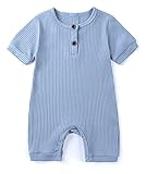 Baby Strampler Kurzarm Baumwolle Jumpsuit Spielanzug Mädchen Jungen Bodysuits Strampelanzug Sommer Kleinkind Schlafanzug Baby-Nachtwäsche Krabbelanzug Einteilig Outfits-Blau-80cm
