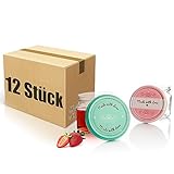 BigDean 12er Set Einmachgläser mit Deckel in rosa und Pastell-grün in Made with Love Stil - 330ml Sturzgläser Marmeladenglas
