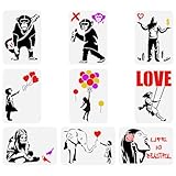 FINGERINSPIRE 9 Stück Banksy Malschablone 21x29.7 cm Wiederverwendbare Banksy Mädchen Junge Schimpansen Zeichenvorlage Life is Beautiful Schablone Zum Malen Auf Holzwänden Stoffmöbeln