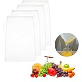 Lxtness 4 Stück Nussmilchbeutel,Passiertuch Wiederverwendbar,20 × 30 cm Feingewebt Passiertuch,Nussmilchbeutel Bio Waschbar mit Kordelzug für Käse Fruchtsaft Kaffee Gemüsesaft