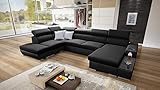 Wohnlandschaft Ecksofa Picanto mit Schlaffunktion Bettkasten Groß XXL Big Sofa Gewebe Kunstleder Grau Schwarz Blau Lila U-Form 26 (RECHTS, Sawana 14 + Ekj 5)