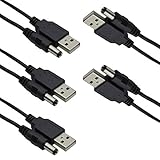 Hailege 5pcs USB 2.0 A Stecker auf DC 5,5x2,1mm 5 Volt DC Stecker Charge Barrel Buchse Stromkabel schwarz (max. 2,5 Ampere Stromkabel, mittlere PIN positiv)