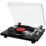 Regevo Bluetooth Plattenspieler mit AT-3600L-Stift, Einstellbarer Geschwindigkeit (33 und 45 U/min) – Anti-Skate-Steuerung und Tonhöhenregelung für ausgewogenen, detailreichen Sound-Schwarz