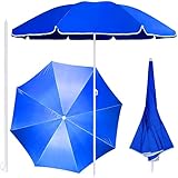 Retoo Sonnenschirm Ø 170 cm & 170 cm Höhe mit Sonnenschutz, Strandschirm, Gartenschirm, Marktschirm, Terrassenschirm, Polyester Bespannung, Strandsonnenschirm, Sonnenschutzschirm, Balkonschirm, Blau