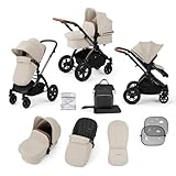 Ickle Bubba Stomp Luxe 2in1 All-Terrain Kinderwagen - Geburt bis ca. 4 Jahre, inklusive Regenschutz, Fußsack, Schürze & Sonnenschutz, faltbar mit pannensicheren Rädern (schwarzes Chassis, Stein/Tan)