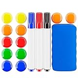 SANAWATEC 16 Stück Whiteboard Zubehör 3x Whiteboard-Stifte bunte magnetische Marker mit Radierer trocken abwischbar + 1x Whiteboard-Schwamm Magnetisch Tafellöscher + 12x Magnete für Magnettafel