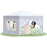 arvioo Pavillon 3x3 m mit 4 Seitenwände Wasserdicht Stabil Winterfest UV-Schutz Partyzelt mit PE-Dach und Stahlrahmen für Outdoor-Events, Märkte & Feste (Weiß)