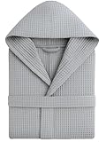 o-day Bademantel mit Wabenstruktur für Damen und Herren, aus Baumwolle, mit Kapuze, Taschen und Gürtel, leicht und für Reisen S-XXXL, Modell 4 - Grau, L