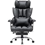 Efomao bürostuhl ergonomisch, PU Leder Chefsessel, bürostuhl 200 kg mit Fußstütze und Lendenwirbelstütze, Verstellbarer Stuhl mit hoher Rückenlehne, Schwarzer bürostuhl
