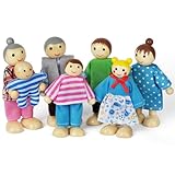 Aolso Puppenhaus Puppen,7 Stück Puppenfamilie aus Holz, Figuren Puppen Spielset Biegepuppen, Familie Puppen Zubehör für Puppenhäuseraus, Puppenhaus-Hausset (gebündeltes Haar)