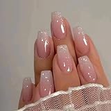24 Stück Aufklebbaren Nägeln,Kunstnägel Zum Aufkleben,Kurze Quadratische French Press Künstliche Fingernägel, Rosa Ballerina Für Frauen, Mädchen, Nagelkunst, Maniküre