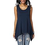 Dreamskull Damen Frauen T Shirts Oberteile Blusen Tops Tunika Tuniken Longshirt Lang Basic Rückenfrei Ärmellos Asymetrisch Baumwolle Sommer Alltag Casual Locker Lässig Stretch S-3XL (S, Dunkelblau)