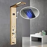 6Funktion Duschpaneel Turm System mit LED Wasserfall & Regendusche Handbrause 4 Düsen Badewanne Auslauf 304 Edelstahl Gold Finish für Luxus Badezimmer Erfahrung