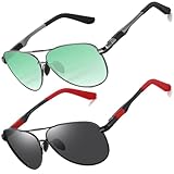 LEDING&BEST Polarisierte Sonnenbrille für Herren und Damen, UV-Schutz, Metallrahmen, klassischer Vintage-Stil, ultraleicht, für Fahren, Reisen, Angeln, Laufen, Piloten-Sonnenbrille, A-2er-Pack