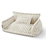 noviclass® Haustiersofa Chaffar | Katzensofa Hundesofa | Orthopädische Matratze | Moderner Stil | Cord-Design Größen (Creme, M (80cm))