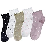 Heran Rüschensocken für Damen, niedliche Rüschen, knöchelhohe Baumwollstrümpfe für Mädchen, 5 Paar, lässige Crew-Socken, atmungsaktive Socken, modisch, lustig, bunte Strümpfe, geeignet für alle