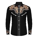 Herren Cowboyhemd Western Shirts Cowboy Kostüm Reverskragen Einreiher Freizeithemd Herrenhemden Westernhemden Hemd Langarm Snap Stickerei Hemden Men's Shirt (Orange, M)