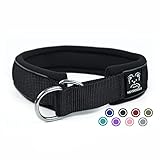 Weich Neopren Gepolstert Hundehalsband (4cm Breite) Reflektierend Hund Halsband mit Robust Nylon & Zugstopp Bequem Zughalsband Dressurhalsband für Kleine Mittlere Große Hund Anti-Zug Walken XL,Schwarz