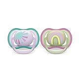 Philips Avent ultra air Schnuller - 2er Pack, BPA-freier, atmungsaktiver Schnuller für Babys von 0-6 Monaten, inklusive Transport- und Sterilisationsbox, lila/grün (Modell SCF085/59)