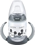 NUK First Choice+ Trinklernflasche | 6–18 Monate | 150 ml | Anti-Colic-Ventil | auslaufsichere Trinkschnabel | Ergonomische Griffe | BPA-frei | Disney Mickey Maus | grau