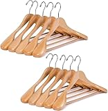 10 Stück Massivholz Kleiderbügel für Anzüge – Extra Breite Schultern, rutschfest, 360° Drehbarer Haken – Ideal für Hemden, Mäntel, Jacken, Hosen (Natur, Hochwertiges Holz)