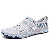 POIUIYQA Damen Barfußschuhe Breite Füße Wasserschuhe Barfuss Schuhe Bequeme Sommer Barfußschuhe Pro rutschfeste Badeschuhe Lässig Schnelltrocken Aquaschuhe Schwimmschuhe