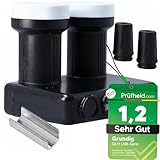 [ Test SEHR GUT, Note 1.2 *] GSS GRUNDIG Monoblock Twin LNB Astra Hotbird für 2 Teilnehmer & 2 Satelliten, 2Fach HD 4K LNC für Direktanschluss (Fernseher, Sat Receiver) LMB für Satellitenschüssel