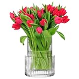 KROSNO Gerippte Blumenvase | 20 cm |Perfekt für Zuhause und Restaurants | Spülmaschinenfest | Crystalline Glas | Bleifreies