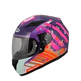 MTR S-12 Kids Evo Motorradhelm Kinder, Kinderhelm Motorrad ECE 22.06 Zertifiziert - Maximale Verkehrssicherheit, Robuster & Leiser Kinder Motorradhelm, Ratschenverschluss, Klares Visier, Lila/Pink, YM