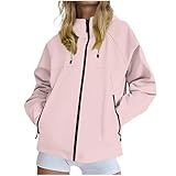 KOG Damen Regenjacke Wasserdicht Windjacke Herbst Wanderjacke Zipper Jacke Einfarbig Oberteil Teenager Mädchen Regenponcho Elegant Bomberjacke Winter Jacke Frau Fahrradmantel Rosa S