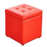Kunstleder-Ottomane, Aufbewahrungsbox, Fußhocker, Sitzbank, Spielzeugbox, Nizer-Box für Zuhause und Büro, Rot, 30 x 30 x 35 cm, Würfel-Design