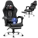COLAMY Gaming Stuhl, Computer Stuhl mit Fußstütze und Lendenwirbelstütze, höhenverstellbarer Gaming Chair mit 360°-Drehsitz und Kopfstütze, Video Gamer PC Stuhl, Ergonomische hohe Rückenlehne, Schwarz
