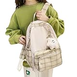Mädchen-Rucksäcke für die Schule – Harajuku-Stil Rucksack – niedlicher College-Rucksack für Mädchen, Damen, Reise, Schule, leicht, lässig, Tagesrucksack, Rucksack, khaki, Refer to description