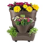 GarPet Erdbeertopf Pflanzturm Blumentopf Hoch Pflanzsäule Kräutertopf Balkon Pflanzkübel Kräuterturm Pflanztopf Outdoor Säulentopf Set 3 Ebenen Roller